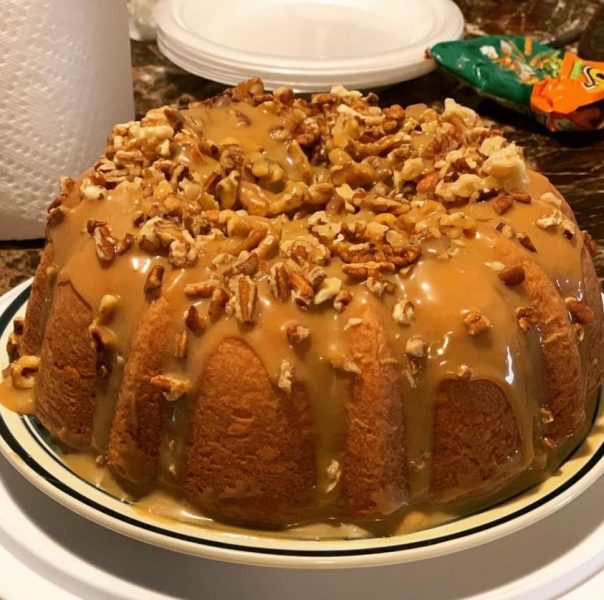 Dessert Caramel Pound Cake with Walnuts and Pecan