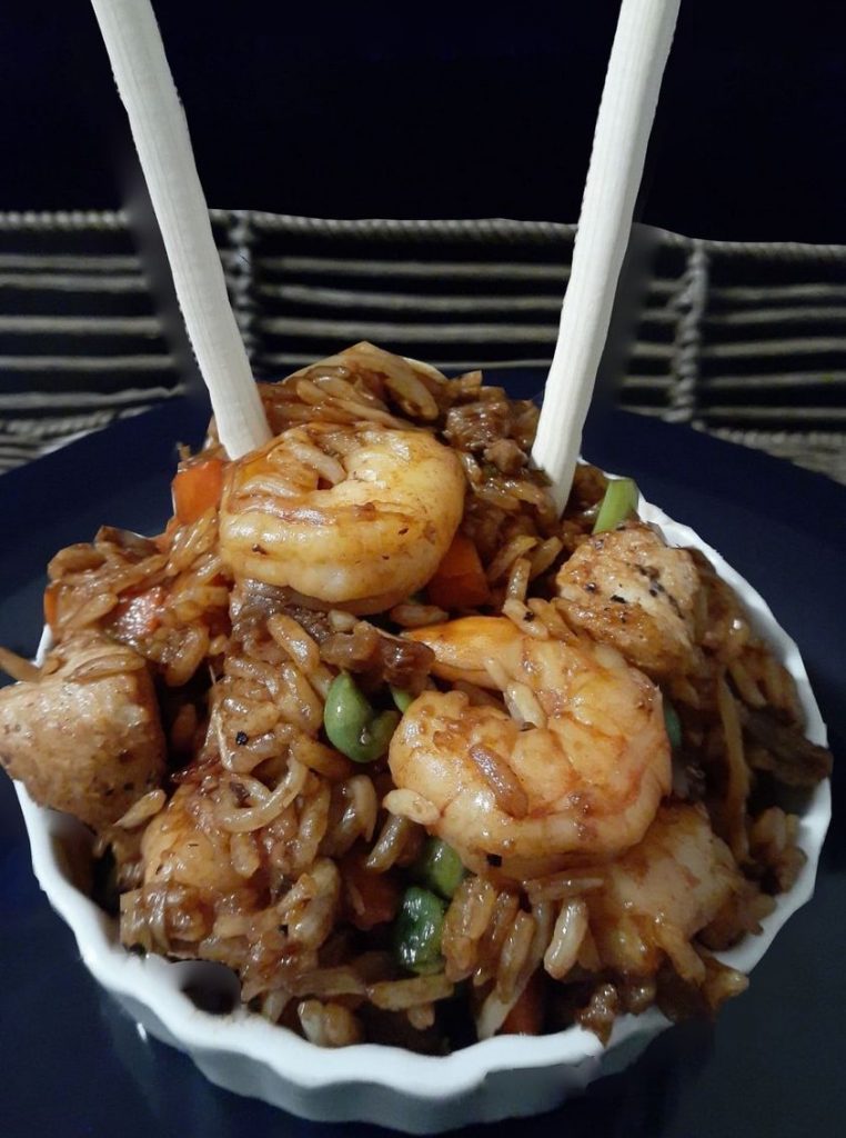 My Combination Fried Rice Chicken, Steak and Shrimp