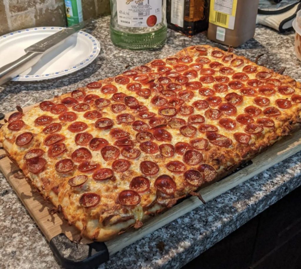 Sicilian Pizza With Pepperoni and Spicy Tomato Sauce Recipe