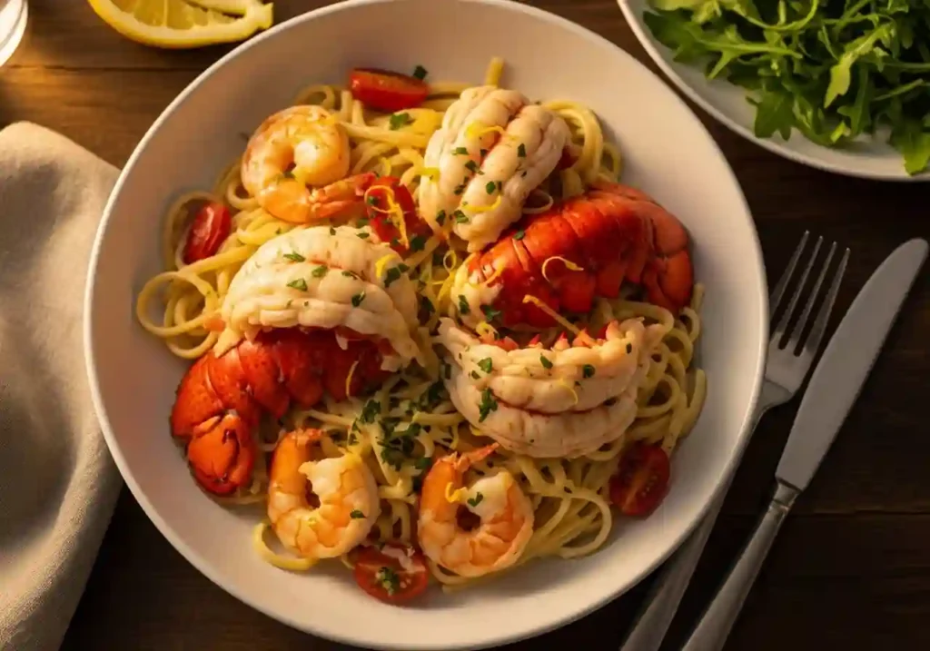 Creamy Lobster and Shrimp Scampi Linguine Recipe