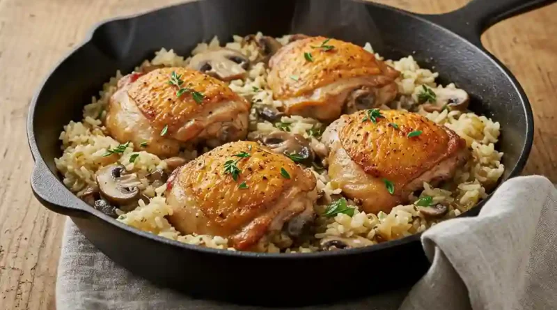 One Pot Mushroom Chicken and Rice