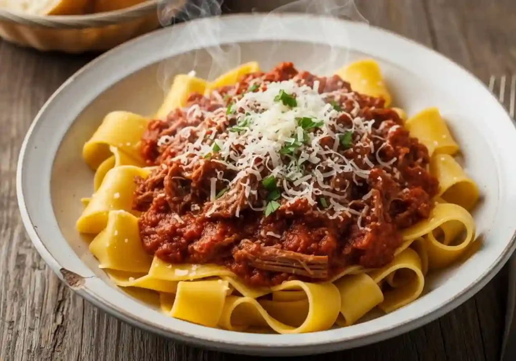 Slow Cooked Shredded Beef Ragu Pasta