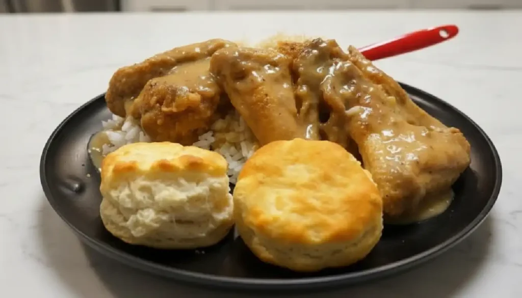 Smothered Fried Chicken Recipe Grandma's Biscuits & Creamy Gravy