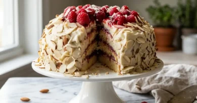Almond Raspberry Cake with White Chocolate Amaretto Buttercream