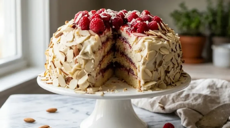 Almond Raspberry Cake with White Chocolate Amaretto Buttercream