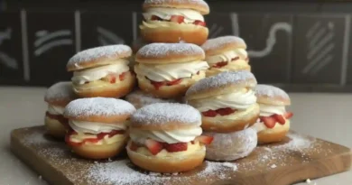 "Delightful Strawberry Bombs with Cream Filling and Garnish"