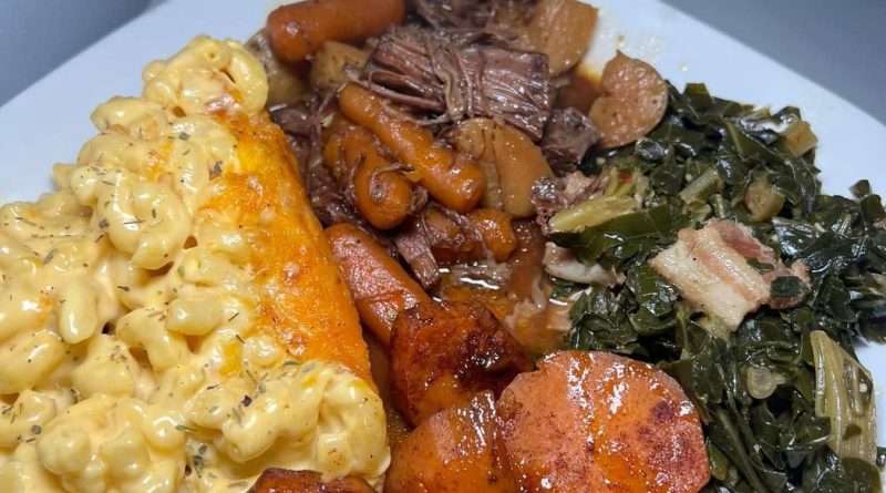 Mac And Cheese, Roast Beef, Collard Greens, And Candied Yams - My 