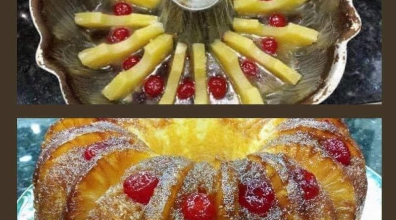 Pineapple Upside Down Bundt Cake - A decadent dessert with pineapple rings, cherries, and rich brown sugar, baked to perfection