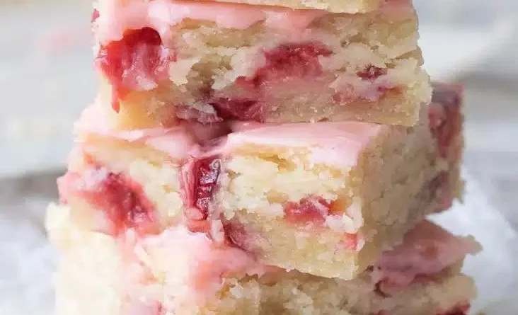 Strawberry Lemon Blondies: A decadent dessert with fresh strawberries and a burst of citrusy lemon flavor.