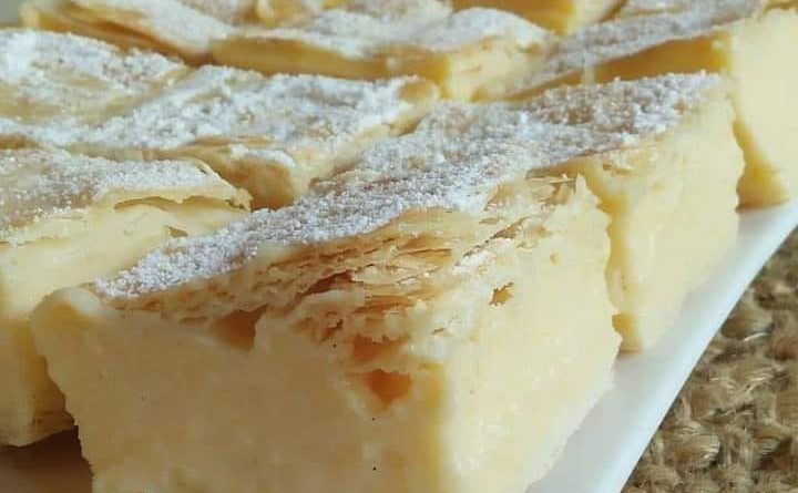 Vanilla Custard Bars - Flaky puff pastry layers embracing creamy vanilla custard.