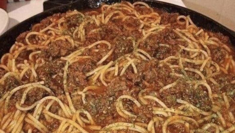 Homemade skillet spaghetti with ground beef in a delicious tomato sauce
