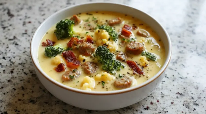 Broccoli Cauliflower Cheese Soup with Sausage