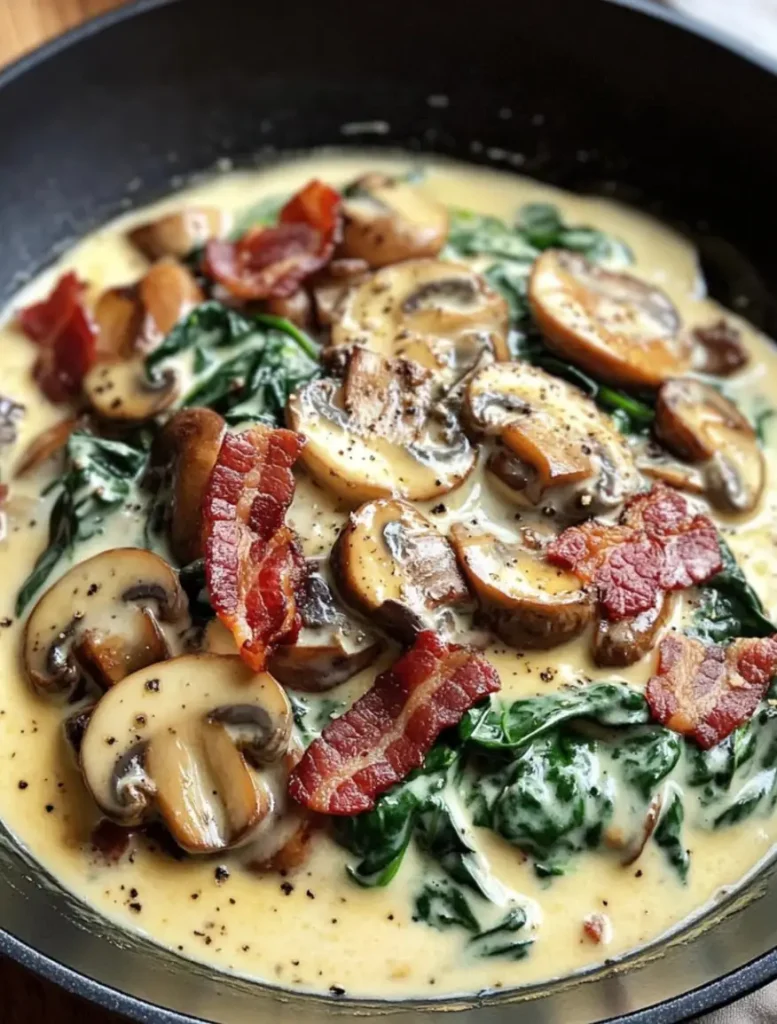 Creamed Spinach, Bacon, and Mushrooms