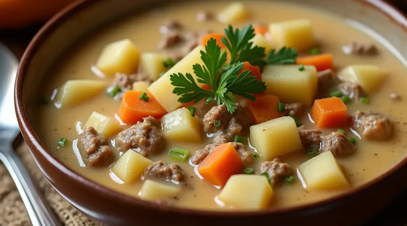 Creamy Potato and Hamburger Soup Recipe