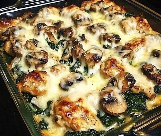Chicken Spinach and Mushroom Low Carb Oven Bake
