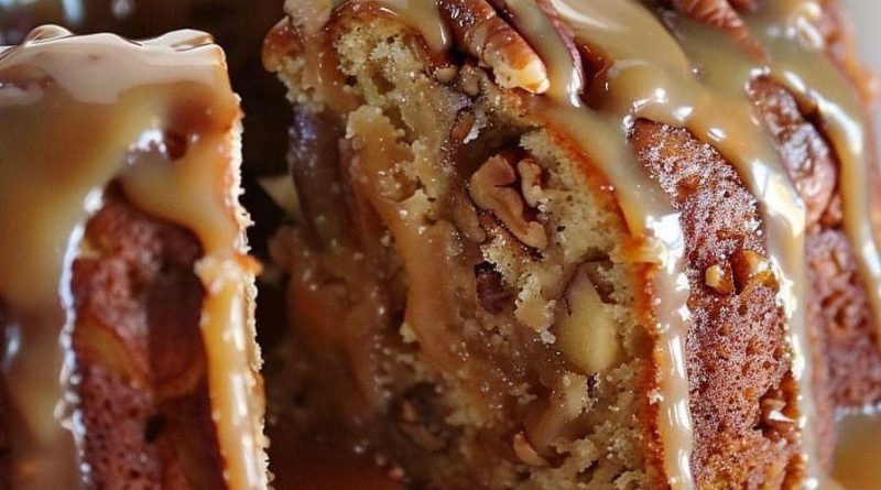 Apple Pecan Cake with Caramel Glaze