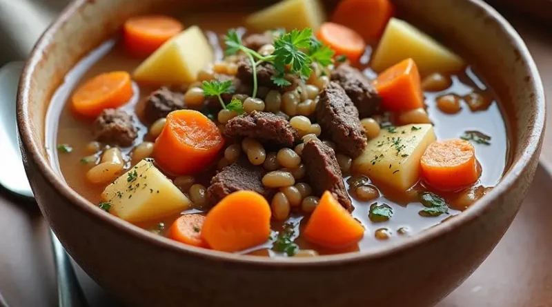 Beef and Barley Soup with Roasted Carrots and Potatoes Recipe