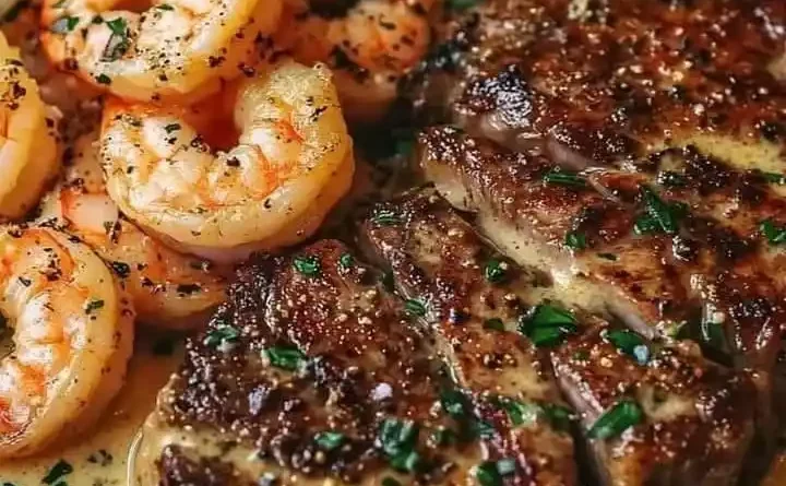 Creamy Garlic Shrimp and Steak