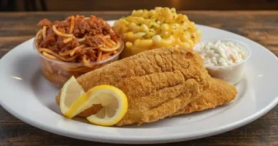Fried Catfish, candied yams, Mac and cheese, collard greens and cornbread recipe