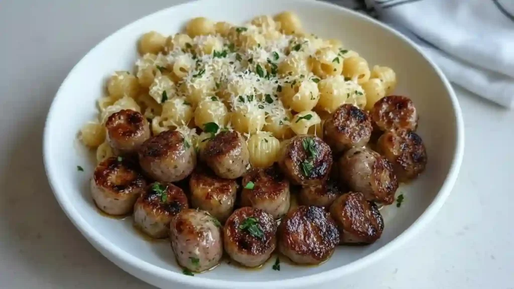 Garlic Butter Sausage Bites with Creamy Parmesan Pasta