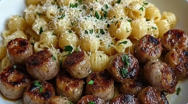 Garlic Butter Sausage Bites with Creamy Parmesan Pasta