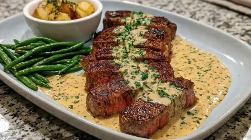 Juicy Steak with Creamy Garlic Sauce Recipe