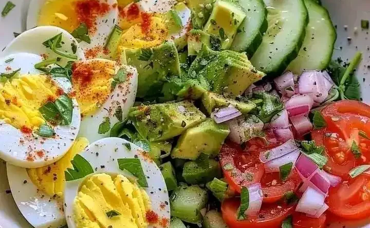 Avocado Salad with Tomato, Eggs, and Cucumber
