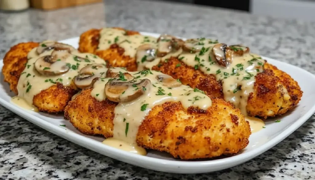 Crispy Chicken with Creamy Parmesan Mushroom Sauce
