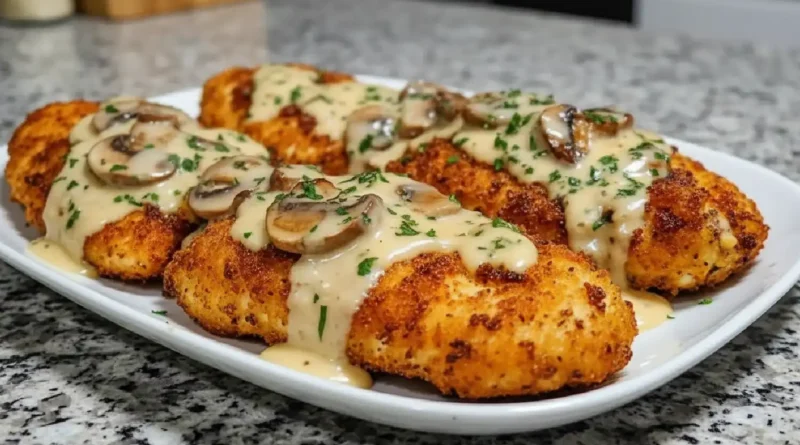 Crispy Chicken with Creamy Parmesan Mushroom Sauce