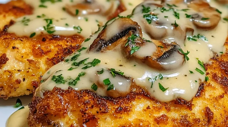 Golden Crispy Chicken with Parmesan Mushroom Sauce