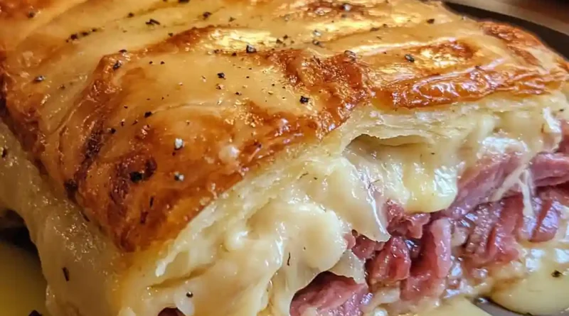 Homemade Reuben Bake : A Comforting Twist on a Classic Sandwich The Reuben Bake is a hearty, casserole-style dish inspired by the classic Reuben sandwich. It combines layers of rye bread, corned beef, sauerkraut, Swiss cheese, and a tangy dressing, baked to golden perfection. It's a perfect comfort food and a crowd-pleaser, especially during cooler months or for gatherings. Ingredients: For a 9x13-inch baking dish (serves 6-8): 6 slices of rye bread (or enough to cover the base of your baking dish) 1 pound (450g) corned beef, thinly sliced or shredded 1 ½ cups (350g) sauerkraut, drained and patted dry 8 ounces (225g) Swiss cheese, sliced or shredded 1 cup Thousand Island dressing (store-bought or homemade, see tip below) 3 large eggs 1 cup whole milk (or half-and-half for a richer texture) 2 tablespoons unsalted butter, melted 1 teaspoon caraway seeds (optional, for that extra rye flavor) Salt and pepper, to taste Instructions: Preheat the oven: Preheat your oven to 375°F (190°C). Grease your 9x13-inch baking dish with butter or cooking spray. Prepare the bread layer: Lay the slices of rye bread in the bottom of the dish. You may need to cut some slices to fit snugly. Brush the bread with melted butter for extra flavor. Add the corned beef and sauerkraut: Spread the sliced or shredded corned beef evenly over the bread layer. Scatter the drained sauerkraut over the corned beef. Use paper towels to pat the sauerkraut dry if it’s too moist, as excess liquid could make the bake soggy. Layer the Swiss cheese: Place the Swiss cheese slices or sprinkle the shredded cheese evenly over the sauerkraut. Make the custard: In a medium bowl, whisk together the eggs, milk, and Thousand Island dressing until smooth. Add a pinch of salt and pepper to taste. Pour and season: Pour the custard mixture evenly over the layers in the dish, making sure it soaks into the bread. Top with caraway seeds (optional): Sprinkle caraway seeds on top for a traditional rye bread flavor. Bake: Place the dish in the preheated oven and bake for 30-40 minutes, or until the top is golden brown, the cheese is melted, and the custard is set. Rest and serve: Let the Reuben Bake rest for 5-10 minutes before slicing into squares. This helps the layers set and makes serving easier. Tips: Homemade Thousand Island Dressing: Mix ½ cup mayonnaise, 2 tablespoons ketchup, 1 tablespoon sweet pickle relish, 1 teaspoon white vinegar, and a pinch of paprika for a quick, delicious dressing. If you want a crispier top, broil the dish for the last 2-3 minutes of baking. For a gluten-free version, use gluten-free rye bread or any preferred gluten-free bread. Nutritional Facts (Per Serving, Approximate): Calories: 420 Protein: 22g Carbohydrates: 23g Fat: 28g Fiber: 3g Sodium: 870mg Homemade Reuben Bake