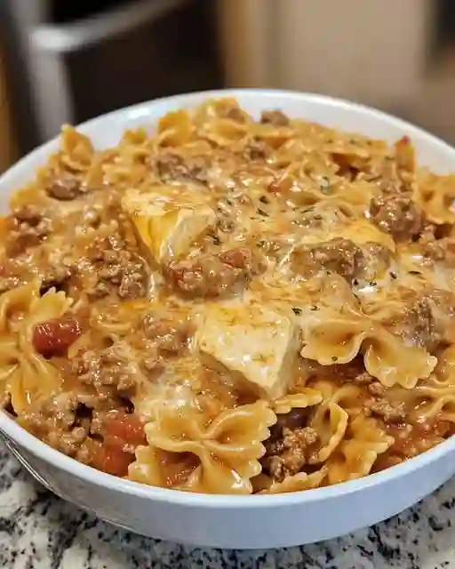 Bowtie Pasta with Creamy Velveeta Beef Sauce