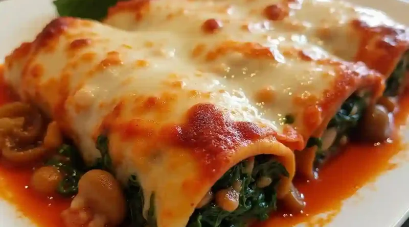 Cheesy Vegan Mushroom & Spinach Lasagna Rolls