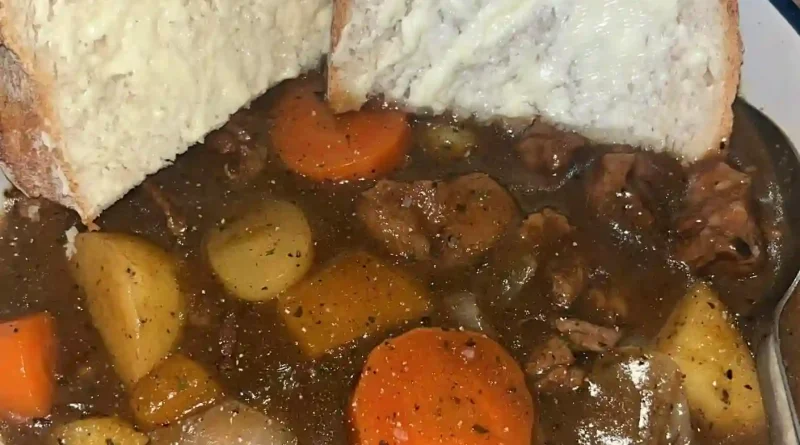 Homemade Lamb stew with fresh thick cut bread and butter