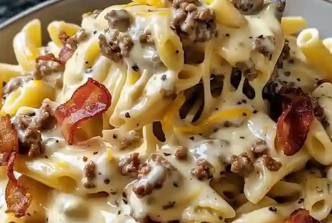 Loaded Bacon Cheeseburger Alfredo Pasta