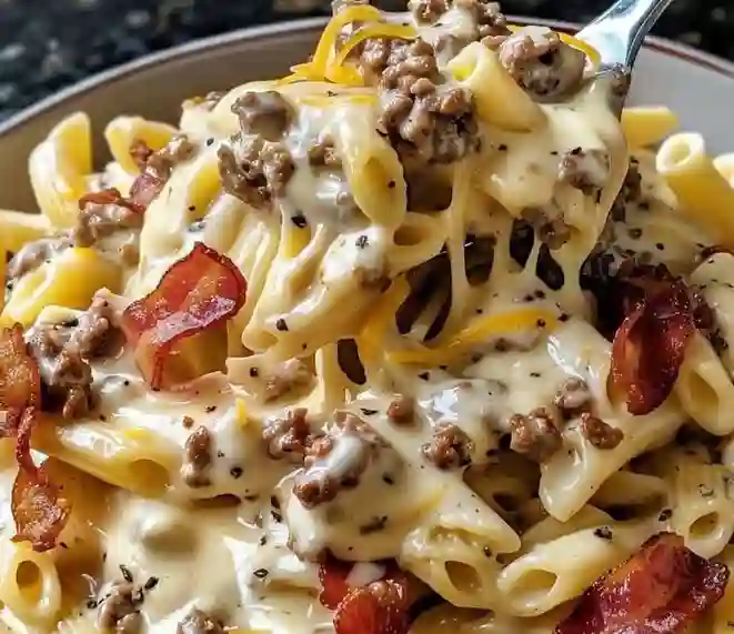 Loaded Bacon Cheeseburger Alfredo Pasta