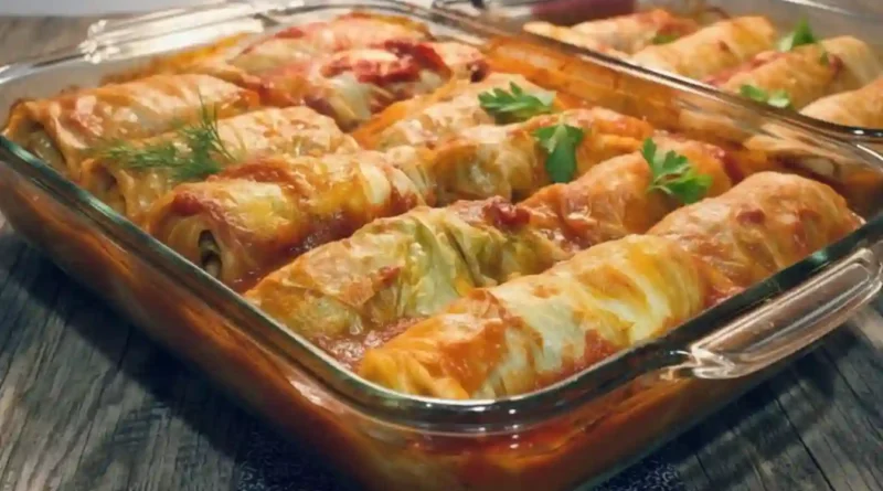 Plate of hot and savory Old Fashioned Stuffed Cabbage Rolls