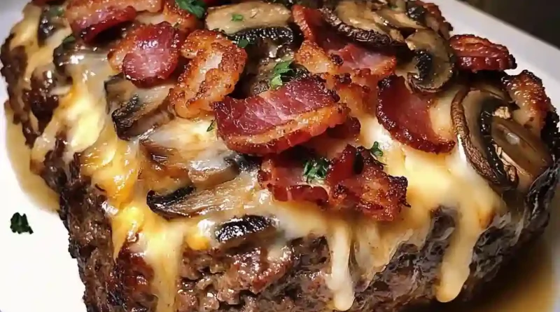 Swiss Cheese, Bacon, and Mushroom Meatloaf