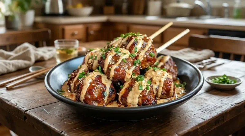 Tender Korean BBQ Meatballs with Spicy Mayo Dip