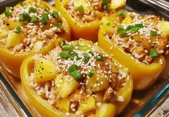 Teriyaki Pineapple Chicken & Rice Stuffed Peppers