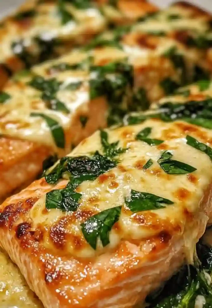 Cheesy Garlic Butter Salmon with Spinach