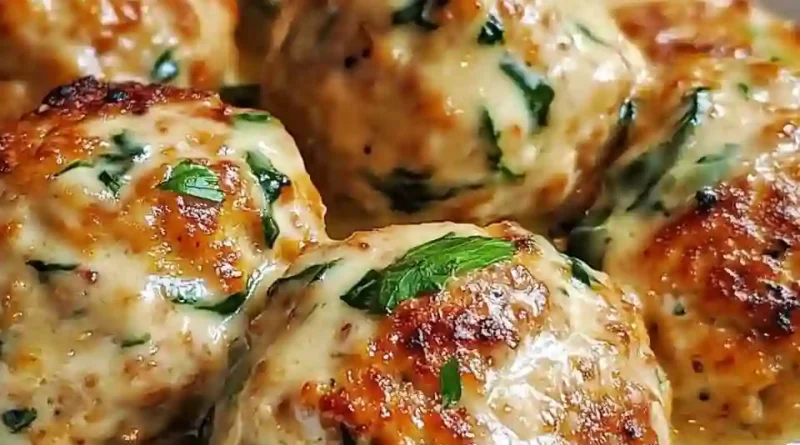 Chicken Ricotta Meatballs with Creamy Spinach Alfredo