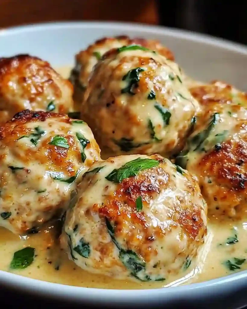 Chicken Ricotta Meatballs with Creamy Spinach Alfredo