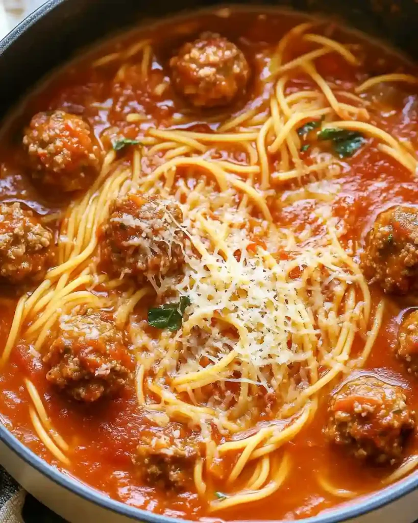 Easy Italian Meatball Soup with Spaghetti