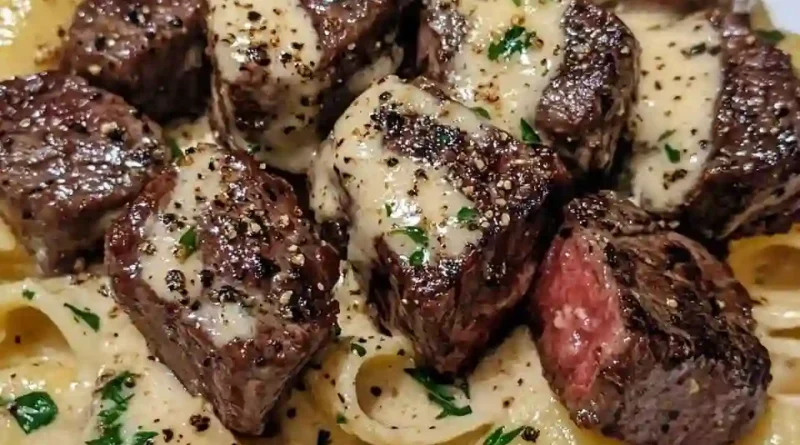 Garlic Butter Steak Bites & Creamy Parmesan Shells