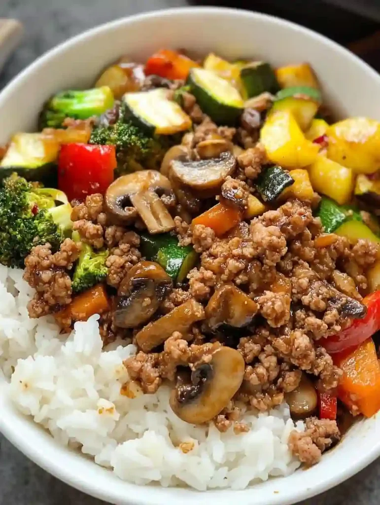 Ground Turkey & Roasted Veggie Rice Bowl