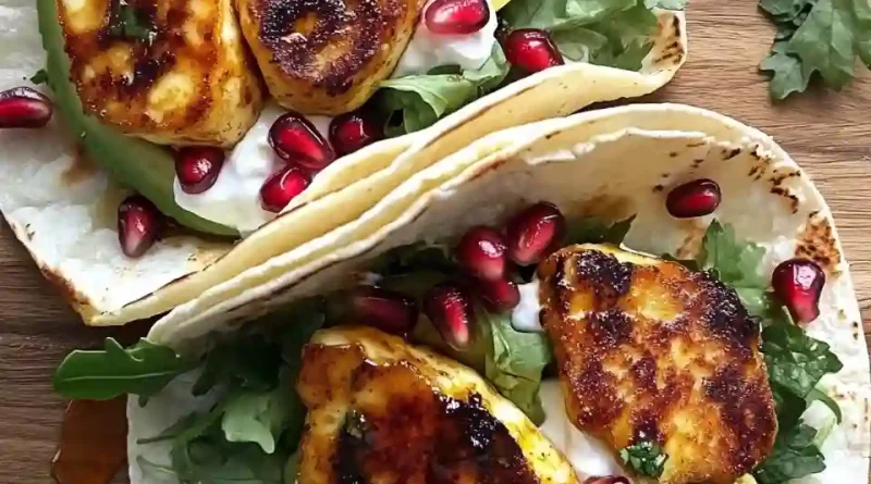 Hot Honey Halloumi and Mint Tacos