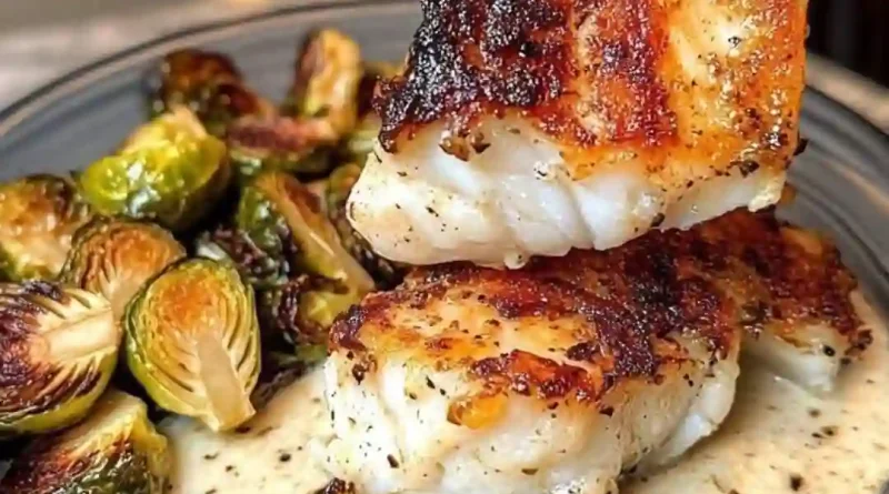 Lemon Garlic Butter Cod Bowls with Roasted Brussels Sprouts
