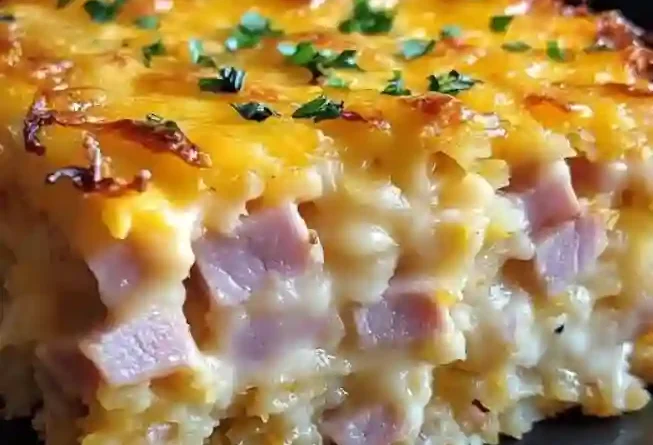 Loaded Cheesy Ham And Hash Brown Casserole