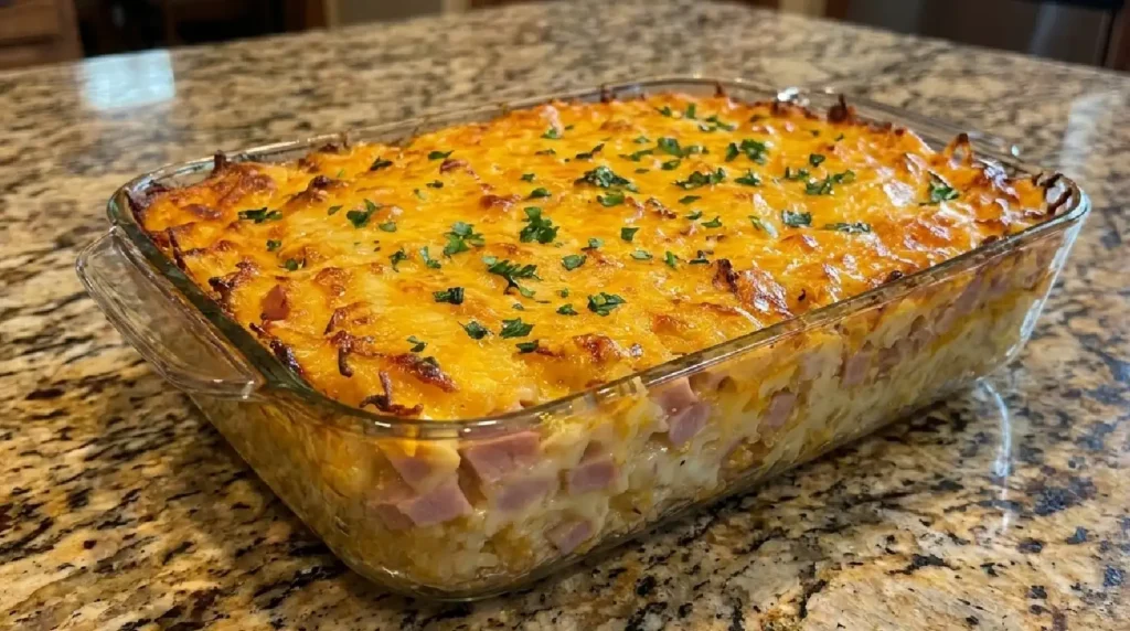 Loaded Cheesy Ham And Hash Brown Casserole